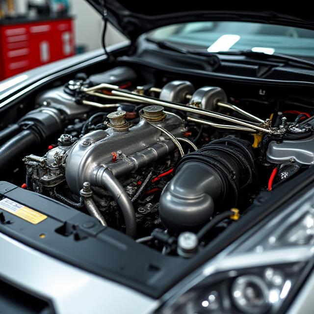 Nissan GTR tuneado con motor expuesto y turbos